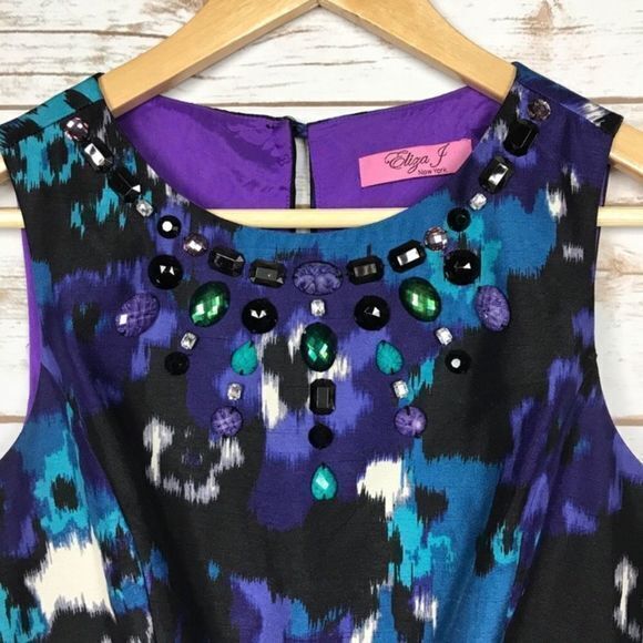 ELIZA J Ikat Jeweled Cocktail Dress H104 - Picture 3 of 8